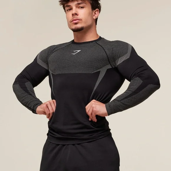 Gymshark ONYX 5.0 Seamless Long Sleeve T-Shirt Black and White L